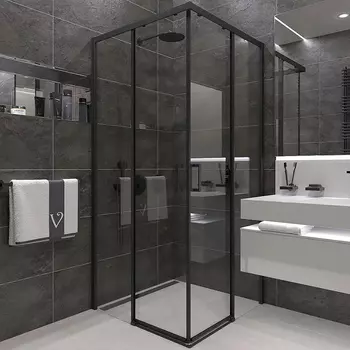 Душевой уголок Veconi Rovigo RV47B 100х100 профиль черный матовый, стекло прозрачное