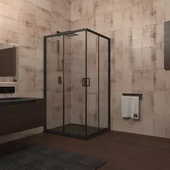 Душевой уголок Veconi Rovigoi RV-13 90х90 профиль черный, стекло прозрачное