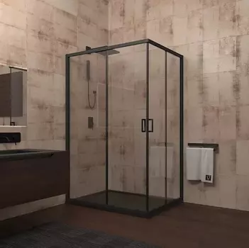 Душевой уголок Veconi Rovigoi RV-14 90х100 профиль черный, стекло прозрачное