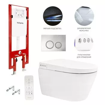 Комплект инсталляция TECE TECEspring S955799 + унитаз-биде + панель смыва хром