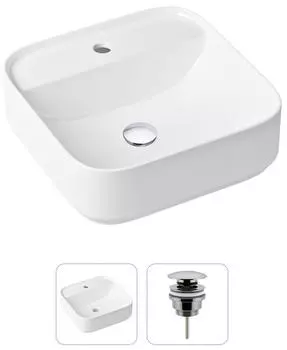 Комплект 2 в 1 Lavinia Boho Bathroom Sink 21520839: накладная фарфоровая раковина 42 см, донный клапан