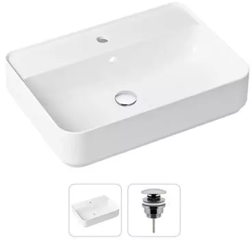 Комплект 2 в 1 Lavinia Boho Bathroom Sink 21520849: накладная фарфоровая раковина 60 см, донный клапан