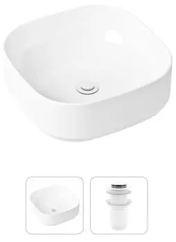 Комплект 2 в 1 Lavinia Boho Bathroom Sink 21520836: накладная фарфоровая раковина 40 см, донный клапан