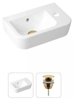 Комплект 2 в 1 Lavinia Boho One 21520933: подвесная фарфоровая раковина 37 см (отверстие справа), донный клапан