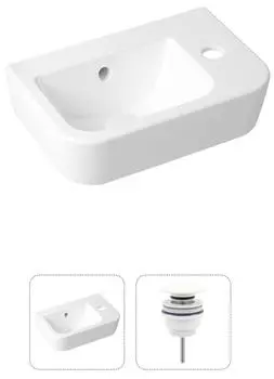 Комплект 2 в 1 Lavinia Boho One 21520937: подвесная фарфоровая раковина 37 см (отверстие справа), донный клапан