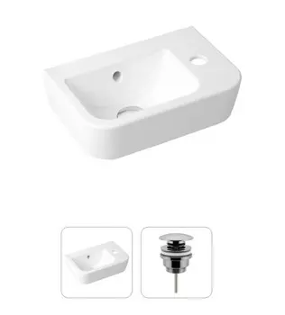 Комплект 2 в 1 Lavinia Boho One 21520929: подвесная фарфоровая раковина 37 см (отверстие справа), донный клапан