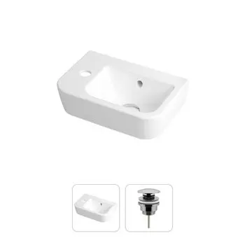 Комплект 2 в 1 Lavinia Boho One 21520919: подвесная фарфоровая раковина 37 см (отверстие слева), донный клапан