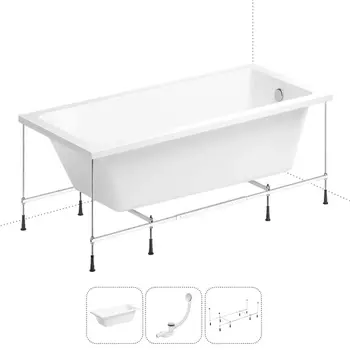 Комплект 3 в 1 акриловая ванна Wellsee FreeDom 202010528 165х80 + каркас + слив-перелив