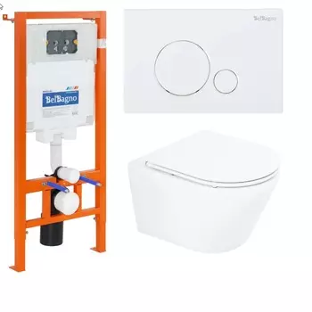 Комплект 3 в 1 BelBagno Унитаз TRE BB8001CHR/SC+Система инсталляции BB002-80+Кнопка BB014-SR-BIANCO