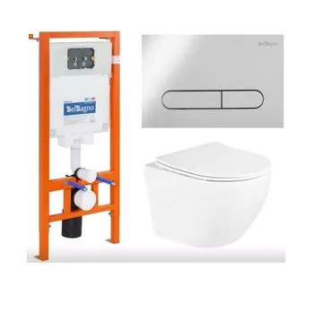 Комплект 3 в 1 BelBagno Унитаз Uno BB3105CHR/SC+Система инсталляции BB002-80+Кнопка BB005-PR-CH