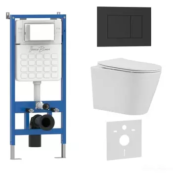 Комплект 3 в 1 Iberica Blanca инсталляция, унитаз BURGOS ALTO IB.BRA.234.1B1, клавиша смыва черный матовый IB.B085.002.000