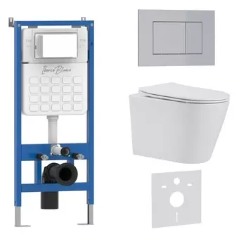 Комплект 3 в 1 Iberica Blanca инсталляция, унитаз BURGOS ALTO IB.BRA.234.1B1, клавиша смыва хром матовый IB.B085.004.000