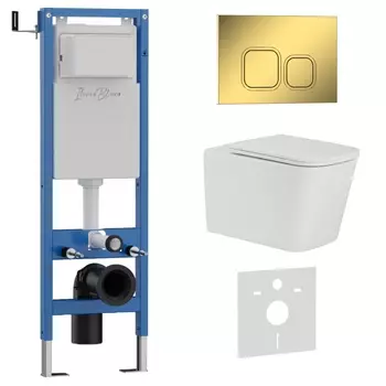 Комплект 3 в 1 Iberica Blanca инсталляция 40 см, унитаз TOLEDO ALTO IB.TLA.234.1B1, клавиша смыва золото глянцевое IB.B083.006.001
