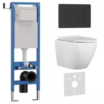 Комплект 3 в 1 Iberica Blanca инсталляция 40 см, унитаз BILBAO ALTO IB.BLA.231.1B1, клавиша смыва черный матовый IB.B011.002.003