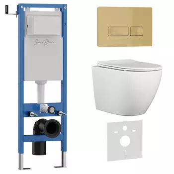 Комплект 3 в 1 Iberica Blanca инсталляция 40 см, унитаз BILBAO ALTO IB.BLA.231.1B1, клавиша смыва золото матовое IB.B021.005.000