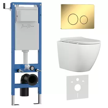 Комплект 3 в 1 Iberica Blanca инсталляция 40 см, унитаз BILBAO ALTO IB.BLA.231.1B1, клавиша смыва золото глянцевое IB.B081.006.002
