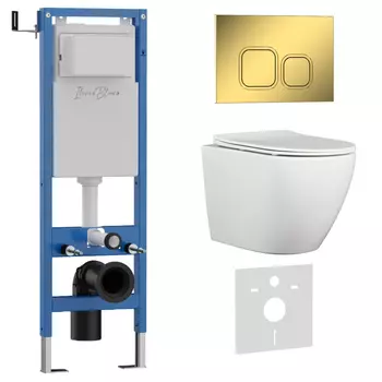 Комплект 3 в 1 Iberica Blanca инсталляция 40 см, унитаз BILBAO ALTO IB.BLA.231.1B1, клавиша смыва золото глянцевое IB.B083.006.001