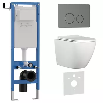 Комплект 3 в 1 Iberica Blanca инсталляция 40 см, унитаз BILBAO ALTO IB.BLA.231.1B1, клавиша смыва вороненая сталь IB.B081.008.000
