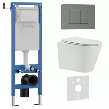 Комплект 3 в 1 Iberica Blanca инсталляция 40 см, унитаз BURGOS ALTO IB.BRA.234.1B1, клавиша смыва вороненая сталь IB.B011.008.000