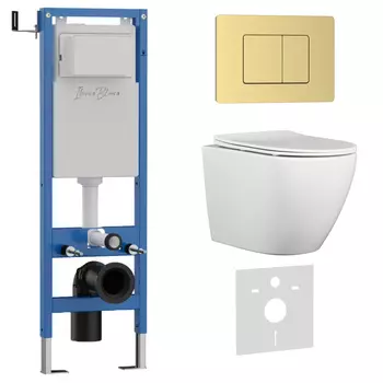 Комплект 3 в 1 Iberica Blanca инсталляция 40 см, унитаз BILBAO ALTO IB.BLA.231.1B1, клавиша смыва золото матовое IB.B011.005.000