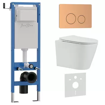 Комплект 3 в 1 Iberica Blanca инсталляция 40 см, унитаз BURGOS ALTO IB.BRA.234.1B1, клавиша смыва розовое золото матовое IB.B081.007.002