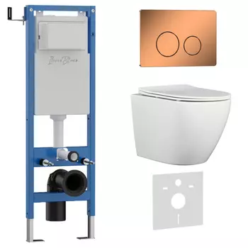 Комплект 3 в 1 Iberica Blanca инсталляция 40 см, унитаз BILBAO ALTO IB.BLA.231.1B1, клавиша смыва розовое золото глянцевое IB.B081.007.001