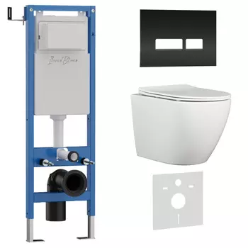 Комплект 3 в 1 Iberica Blanca инсталляция 40 см, унитаз BILBAO ALTO IB.BLA.231.1B1, клавиша смыва черная, глянцевая IB.B022.001.001