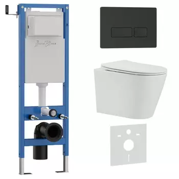 Комплект 3 в 1 Iberica Blanca инсталляция 40 см, унитаз BURGOS ALTO IB.BRA.234.1B1, клавиша смыва черный матовый IB.B021.002.000