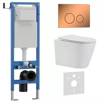 Комплект 3 в 1 Iberica Blanca инсталляция 40 см, унитаз BURGOS ALTO IB.BRA.234.1B1, клавиша смыва розовое золото глянцевое IB.B081.007.001