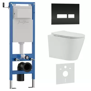 Комплект 3 в 1 Iberica Blanca инсталляция 40 см, унитаз BURGOS ALTO IB.BRA.234.1B1, клавиша смыва черная, глянцевая IB.B022.001.001