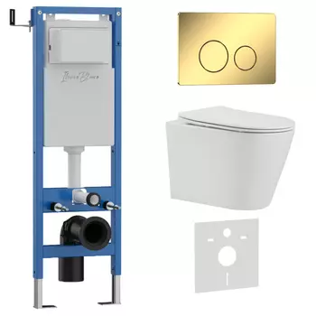 Комплект 3 в 1 Iberica Blanca инсталляция 40 см, унитаз BURGOS ALTO IB.BRA.234.1B1, клавиша смыва золото глянцевое IB.B081.006.002
