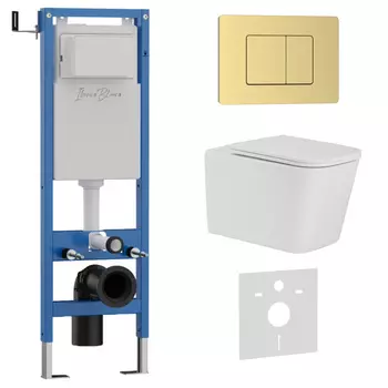 Комплект 3 в 1 Iberica Blanca инсталляция 40 см, унитаз TOLEDO ALTO IB.TLA.234.1B1, клавиша смыва золото матовое IB.B011.005.000