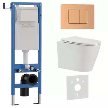 Комплект 3 в 1 Iberica Blanca инсталляция 40 см, унитаз BURGOS ALTO IB.BRA.234.1B1, клавиша смыва розовое золото матовое IB.B011.007.002