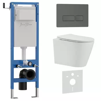 Комплект 3 в 1 Iberica Blanca инсталляция 40 см, унитаз BURGOS ALTO IB.BRA.234.1B1, клавиша смыва серый матовый IB.B021.008.000