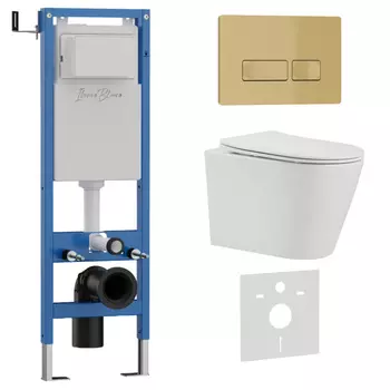 Комплект 3 в 1 Iberica Blanca инсталляция 40 см, унитаз BURGOS ALTO IB.BRA.234.1B1, клавиша смыва золото матовое IB.B021.005.000