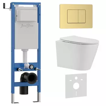 Комплект 3 в 1 Iberica Blanca инсталляция 40 см, унитаз BURGOS ALTO IB.BRA.234.1B1, клавиша смыва золото матовое IB.B011.005.000