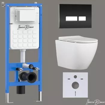 Комплект 3 в 1 Iberica Blanca инсталляция + унитаз Bilbao Alto IB.BLA.234.1B1 + кнопка смыва Crystal-R IB.B022.001.001