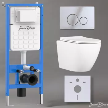 Комплект 3 в 1 Iberica Blanca инсталляция + унитаз Bilbao Alto IB.BLA.234.1B1 + кнопка смыва Inox-O IB.B081.003.001