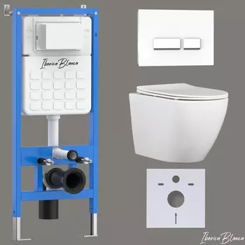 Комплект 3 в 1 Iberica Blanca инсталляция + унитаз Bilbao Alto IB.BLA.234.1B1 + кнопка смыва Crystal-R IB.B022.001.00