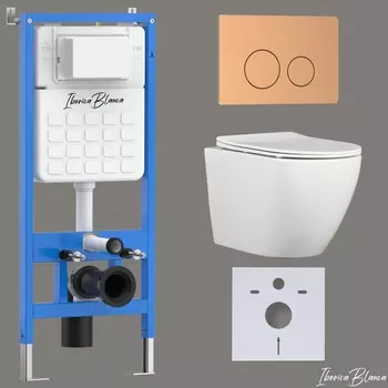 Комплект 3 в 1 Iberica Blanca инсталляция + унитаз Bilbao Alto IB.BLA.234.1B1 + кнопка смыва Inox-О IB.B081.007.002