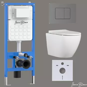 Комплект 3 в 1 Iberica Blanca инсталляция + унитаз Bilbao Alto IB.BLA.234.1B1 + кнопка смыва Inox-C IB.B011.008.000