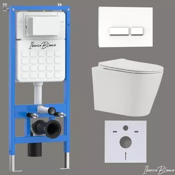 Комплект 3 в 1 Iberica Blanca инсталляция + унитаз Burgos Alto IB.BRA.234.1B1 + кнопка смыва Crystal-R IB.B022.001.00