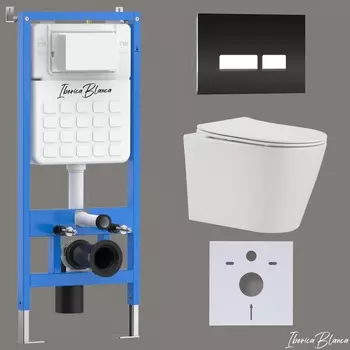 Комплект 3 в 1 Iberica Blanca инсталляция + унитаз Burgos Alto IB.BRA.234.1B1 + кнопка смыва Crystal-R IB.B022.001.001