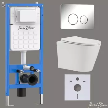 Комплект 3 в 1 Iberica Blanca инсталляция + унитаз Burgos Alto IB.BRA.234.1B1 + кнопка смыва Inox-O IB.B081.003.001