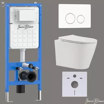 Комплект 3 в 1 Iberica Blanca инсталляция + унитаз Burgos Alto IB.BRA.234.1B1 + кнопка смыва Inox-O IB.B081.001.000