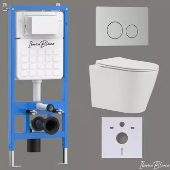 Комплект 3 в 1 Iberica Blanca инсталляция + унитаз Burgos Alto IB.BRA.234.1B1 + кнопка смыва Inox-O IB.B081.003.002