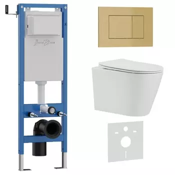 Комплект 3 в 1 инсталляция 40 см, унитаз BURGOS ALTO IB.BRA.231.1B1, клавиша смыва золото матовое IB.B085.005.000