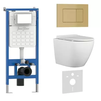 Комплект 3 в 1 инсталляция, унитаз BILBAO ALTO IB.BLA.234.1B1, клавиша смыва золото матовое IB.B085.005.000