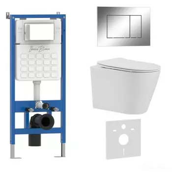 Комплект 3 в 1 инсталляция, унитаз BURGOS ALTO IB.BRA.231.1B1, клавиша смыва хром глянцевый IB.B085.003.002