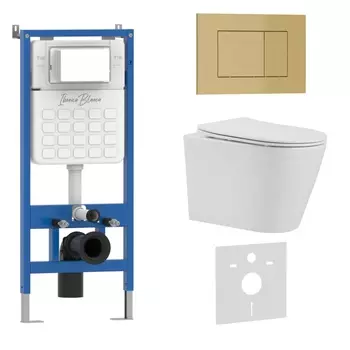 Комплект 3 в 1 инсталляция, унитаз BURGOS ALTO IB.BRA.231.1B1, клавиша смыва золото матовое IB.B085.005.000